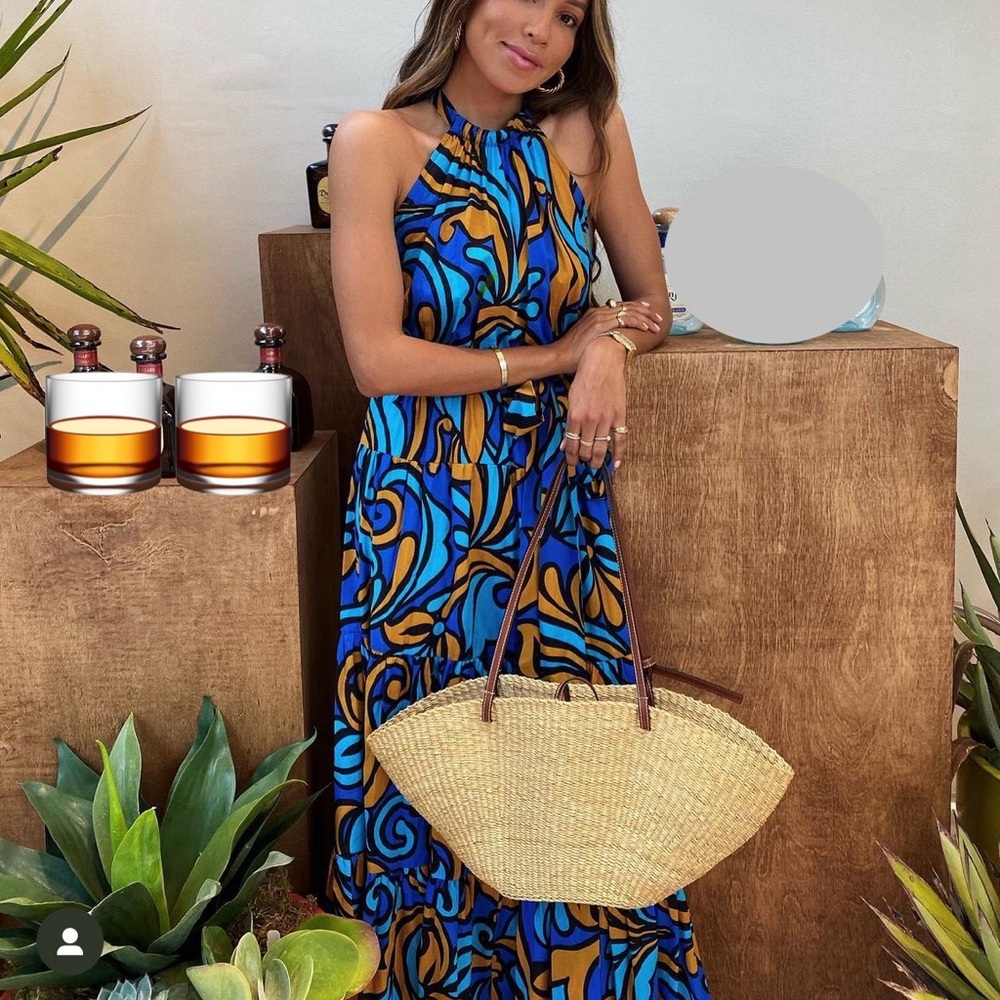 Zara halter maxi dress - blue multi-color - XS